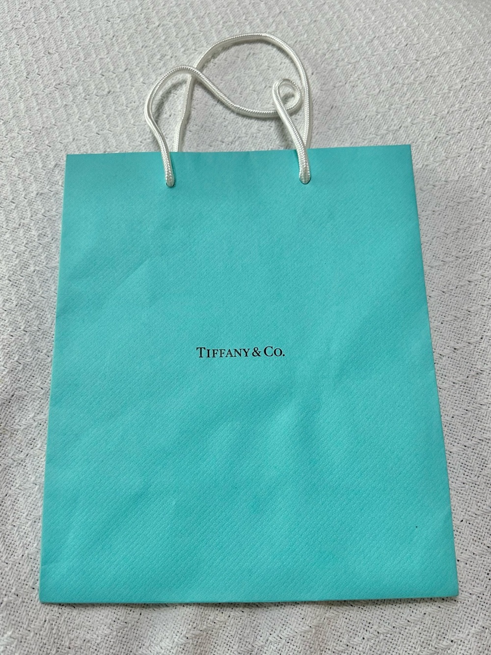 Tiffany & Co. Teal Paper Tote with White Rope Handles